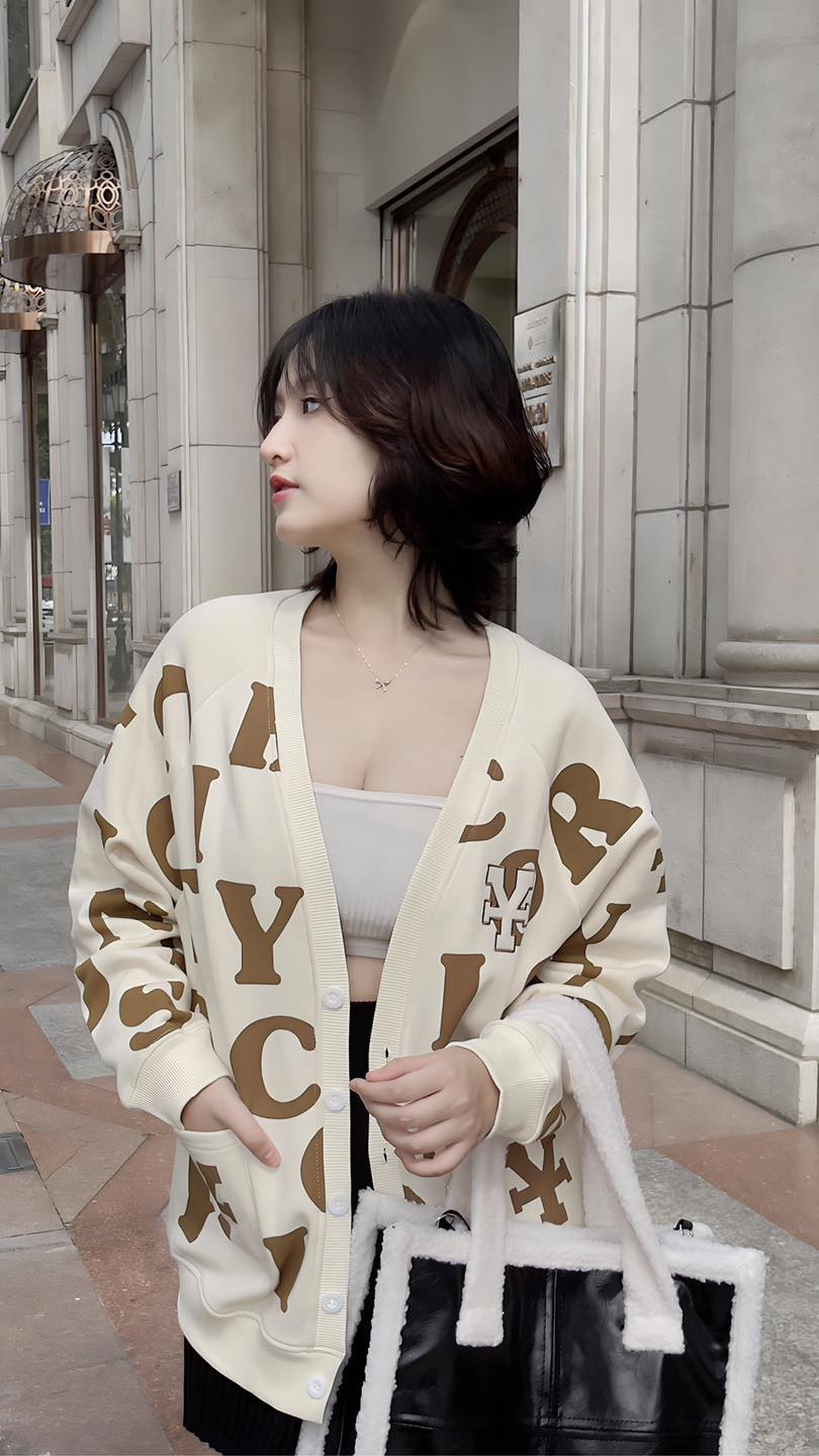 Áo Khoác DirtyCoins Print Cardigan - Ivory/Brown