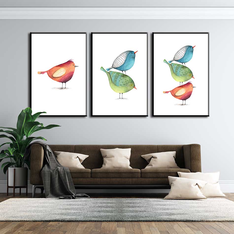Bộ 3 tranh decor những chú chim cute - DC002