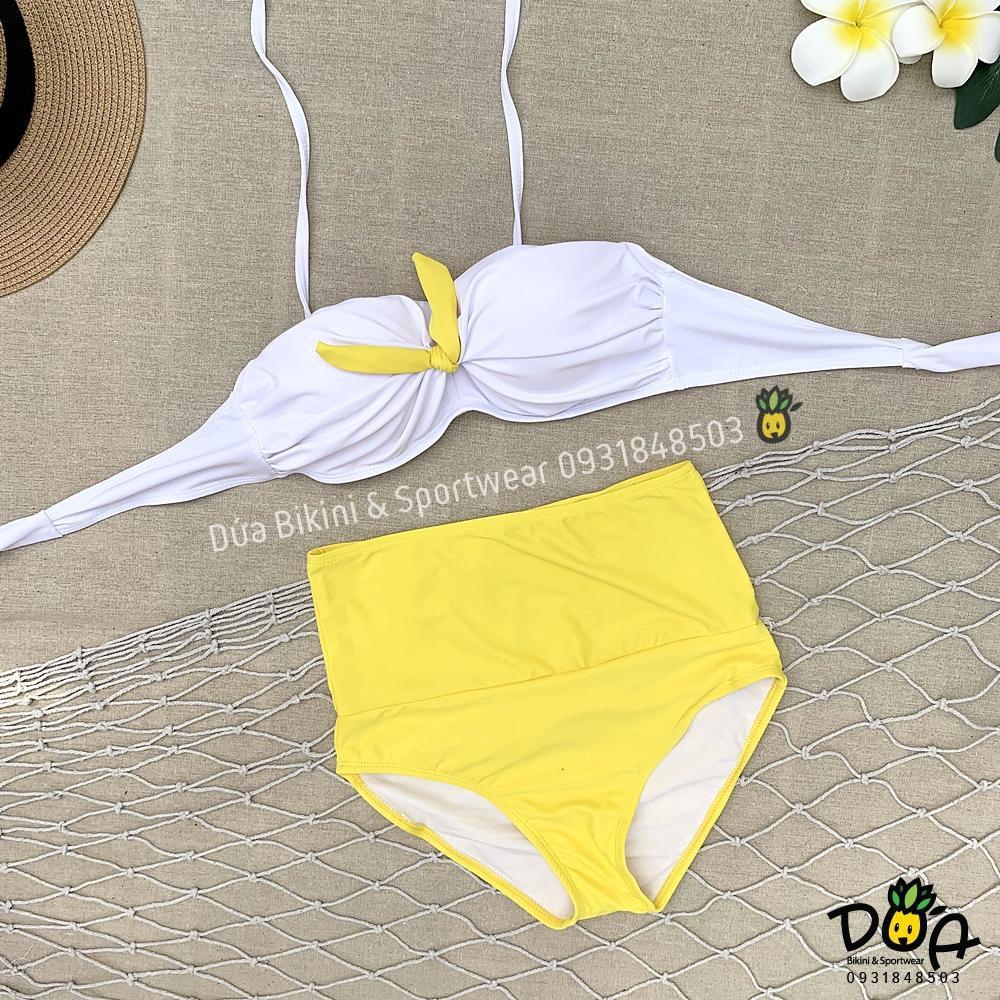 Bikini 2 mảnh nâng ngực màu vàng trắng