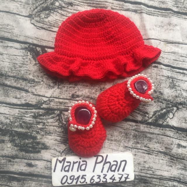 Set mũ và giày len cho bé gái 0-12m