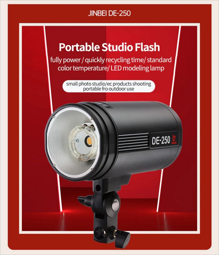 Bộ 2 đèn flash studio Jinbei DE-250 Hàng Chính Hãng