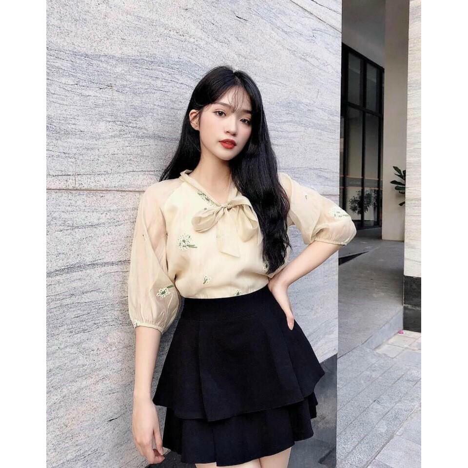 Chân váy ly ngắn xòe hai tầng RumHana