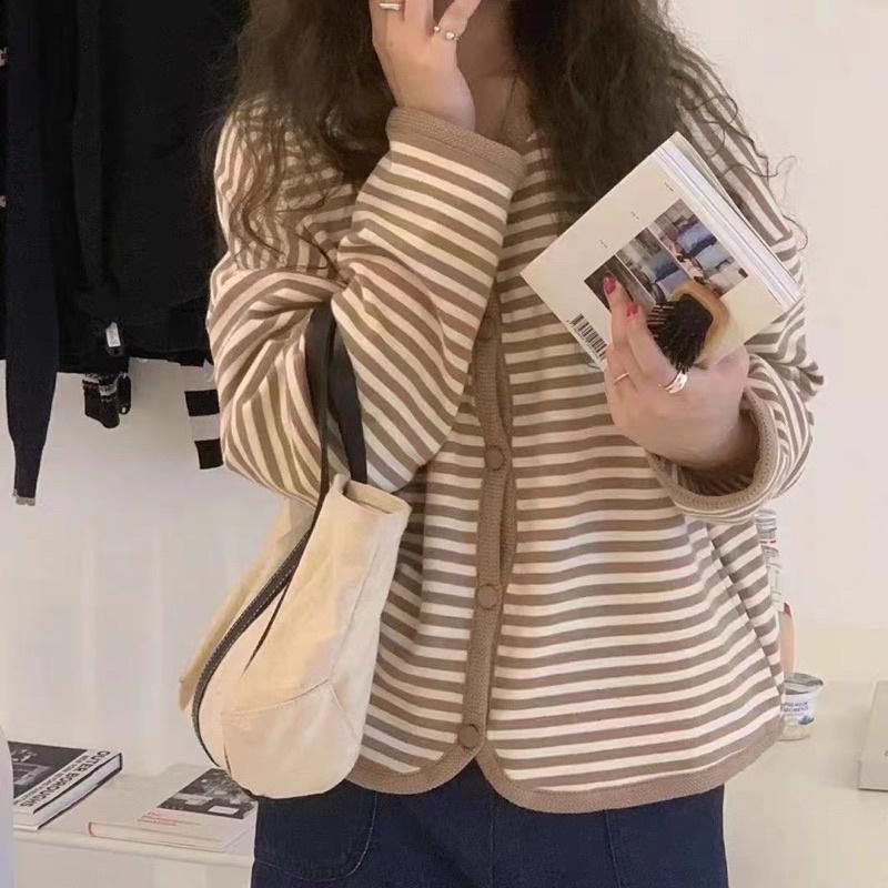 Cardigan kẻ sọc nỉ thu đông