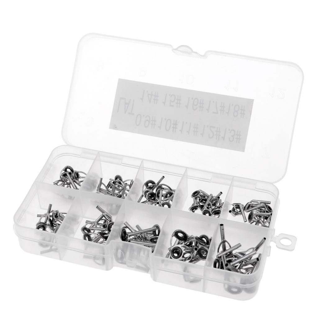 100pcs Rod Repair Kit Fishing Rod Guides Tips Line Rings for Rod Building