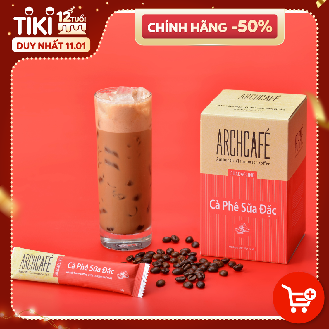 Cà Phê Sữa Đặc - Cafe hoà tan Archcafé (hộp 12 gói x 18g)