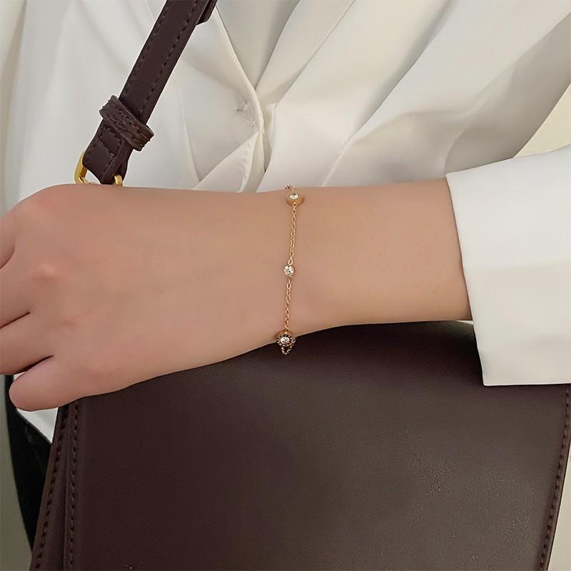 Lắc Tay Titanium Cao Cấp Dây Mảnh Đính Đá Tinh Tế - Trang Sức Bền Không Gỉ Phong Cách Hàn Quốc