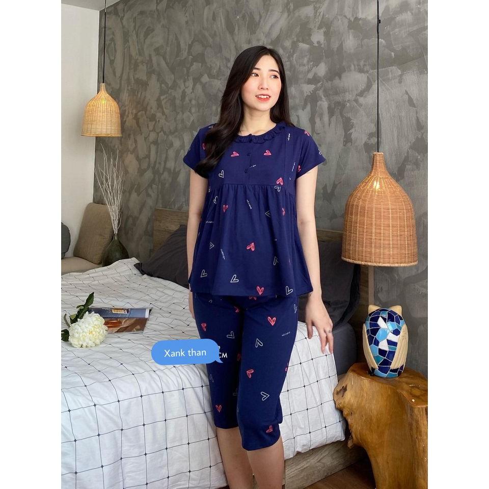 bộ ngố cổ bèo cài cúc mặc bầu và sau sinh chất thun cotton 100%