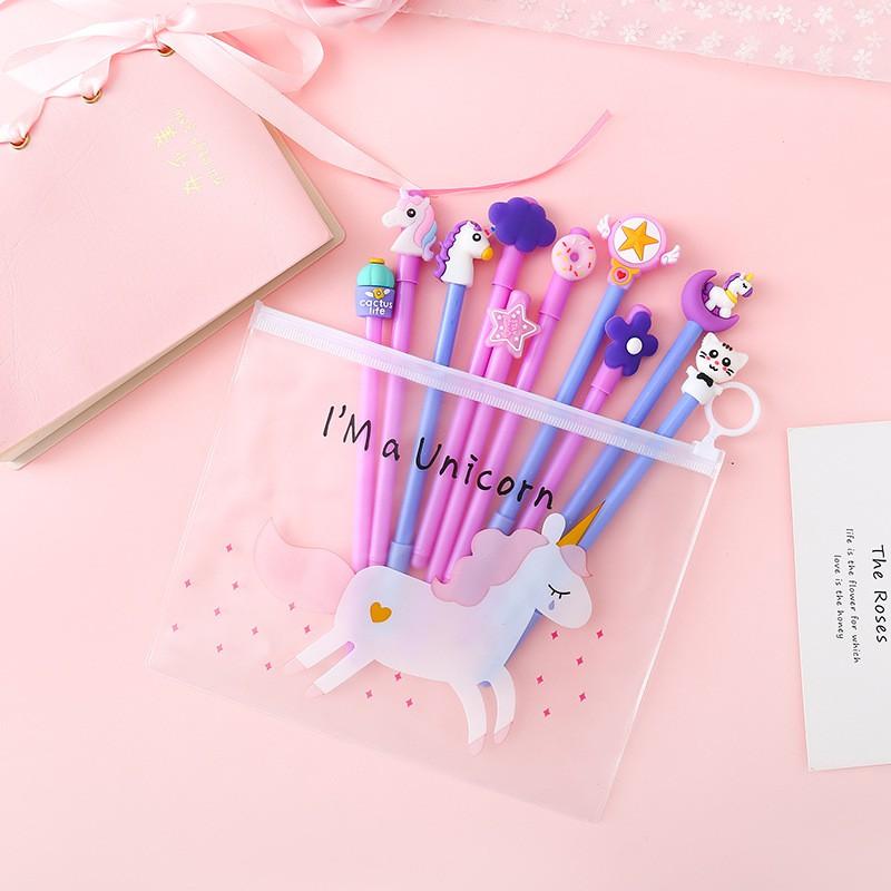 Set 10 Bút Bi Mực Nước Mặt Icon Đáng Yêu, unicorn... Bút Nước Cute