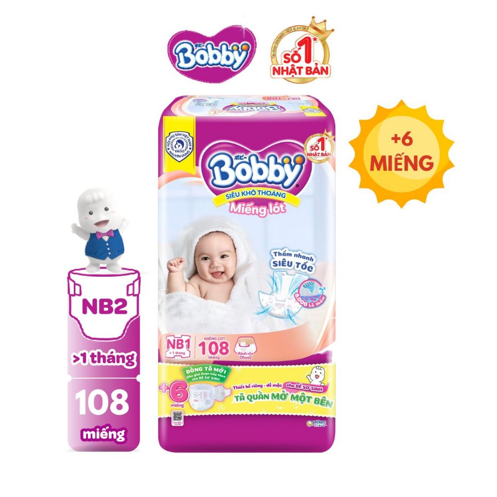 Miếng lót sơ sinh Bobby Newborn 1 - 108 miếng