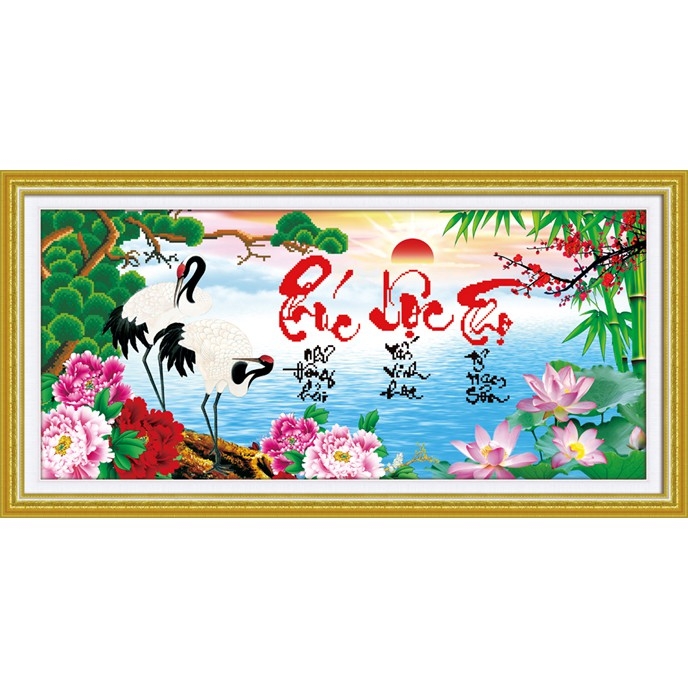 TRANH THÊU CHỮ THẬP 3D PHÚC LỘC THỌ 80x40CM