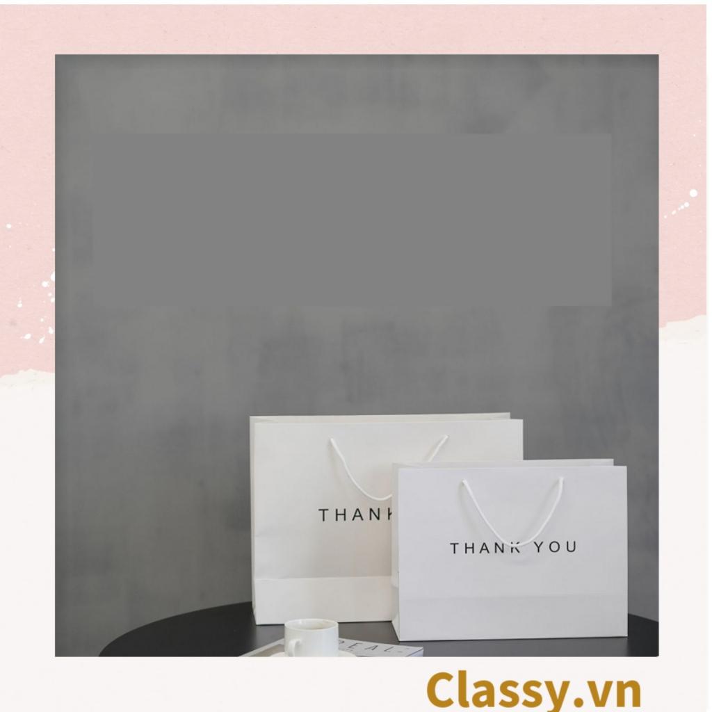 Túi giấy kraft Classy Thank You có quai xách màu trắng, nhiều kích cỡ lựa chọn Q1352