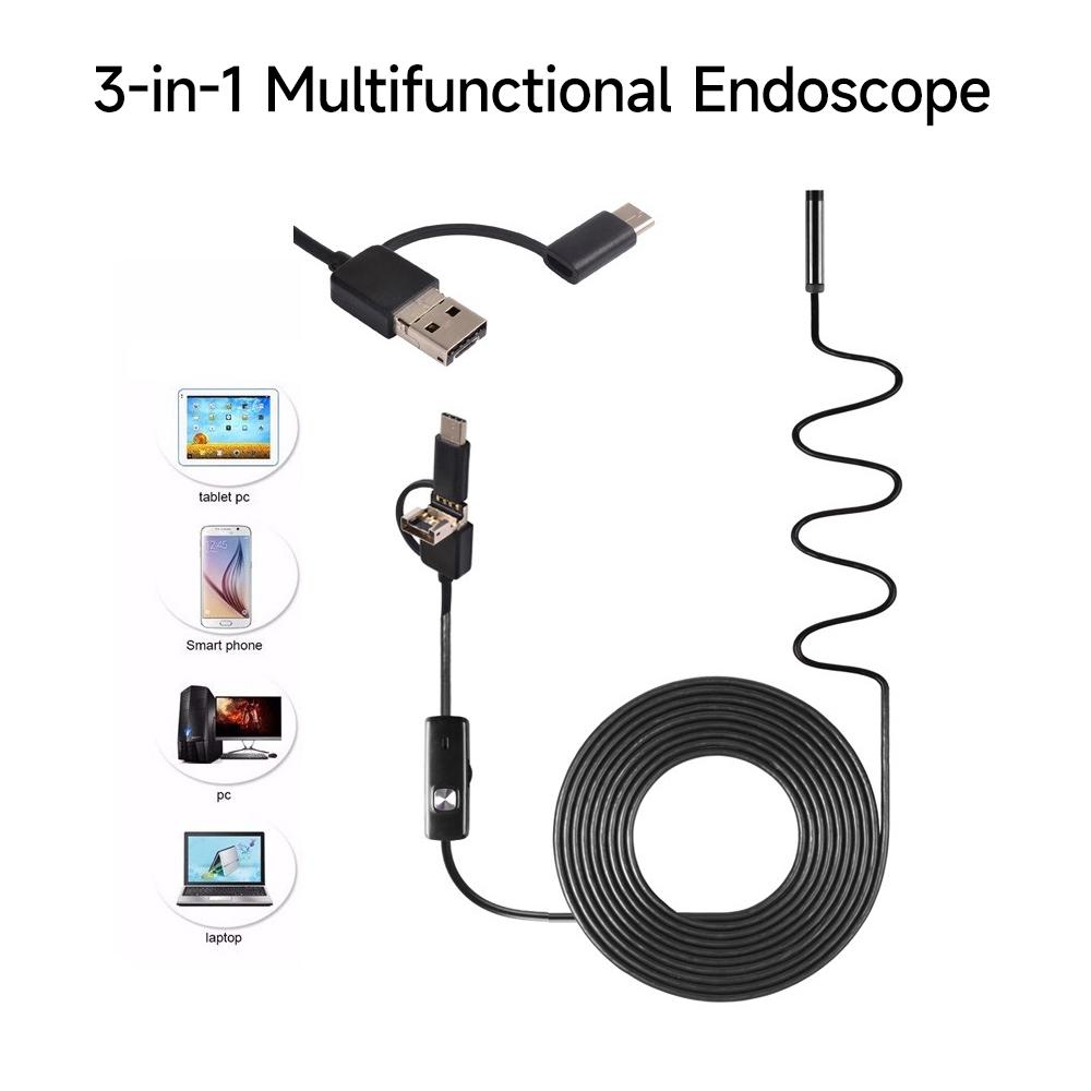 Dụng Cụ Nội Soi Điện Thoại Di Động 3 Trong 1 Type-C + Micro Usb + Usb Đèn Led 8Mm Máy Ảnh 1280 * 720 Độ Phân Giải Ip67 Chống Nước