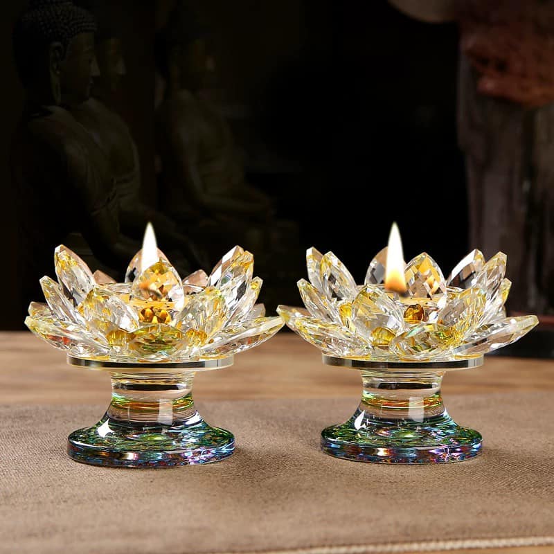 Chân đèn bơ bông sen pha lê (chân nến sen pha lê)