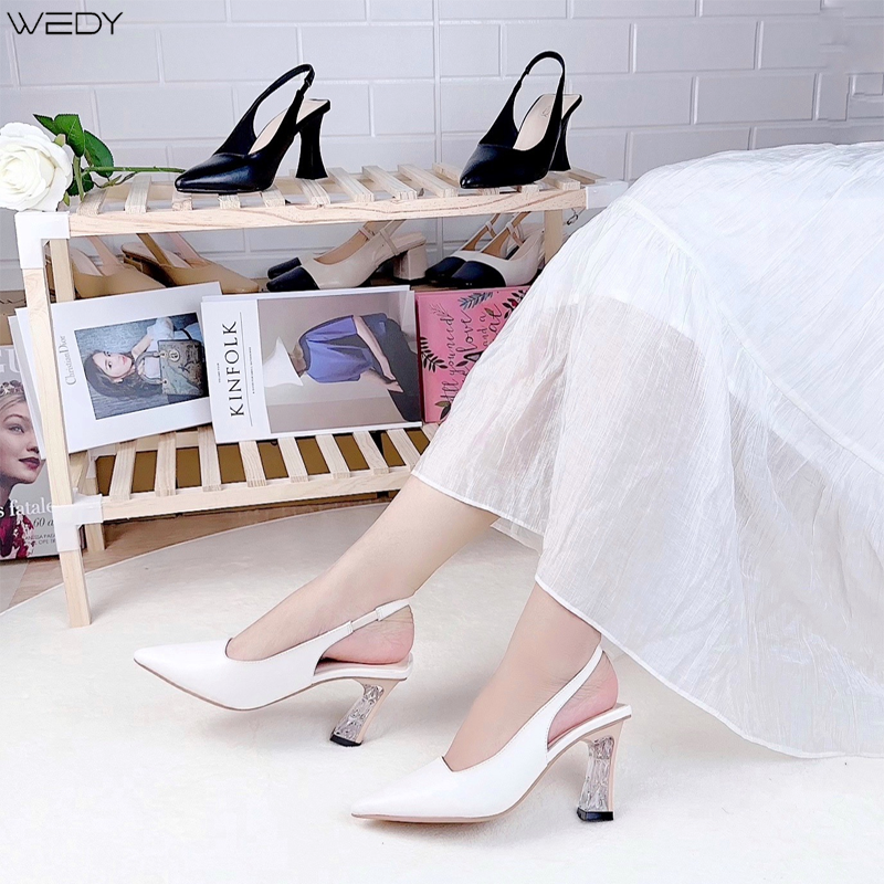 [HÌNH THẬT]Giày Cao Gót Slingback Mũi Nhọn 7 Phân Màu Đen, Giày Sandal Cao Gót Nhọn Tôn Dáng WD2304