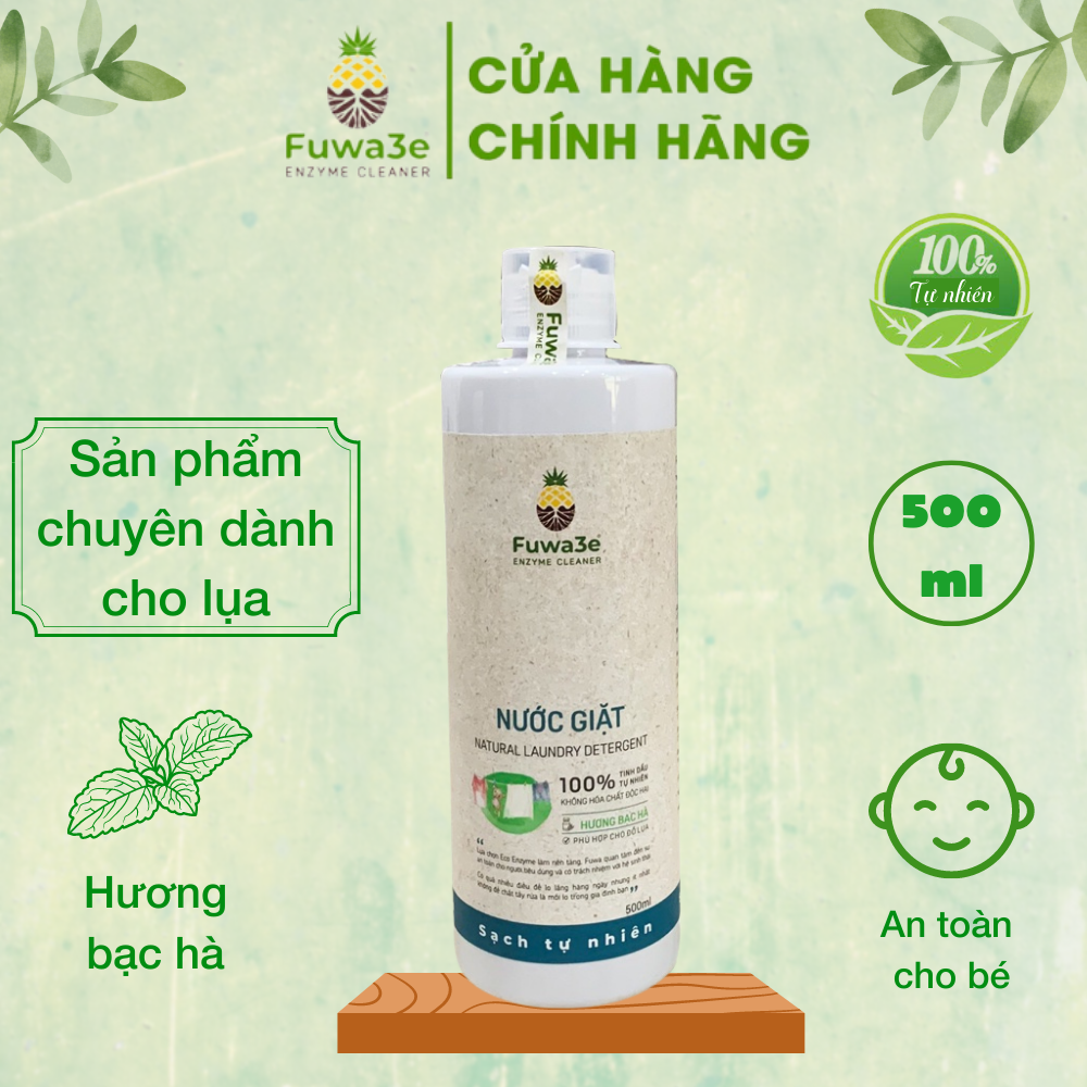 Nước giặt hữu cơ Fuwa3e chuyên giặt lụa hương bạc hà 500ml an toàn cho bé