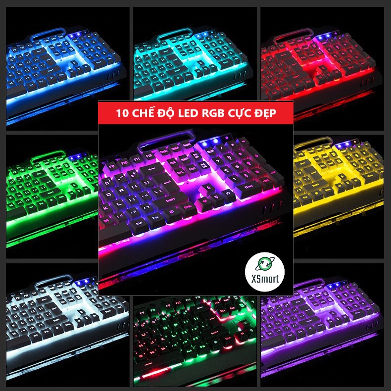 Bộ bàn phím và chuột XSmart kèm lót chuột siêu to chơi game làm việc cực đỉnh, combo full LED đổi màu K618+V7+ lót lớn - Hàng Chính Hãng