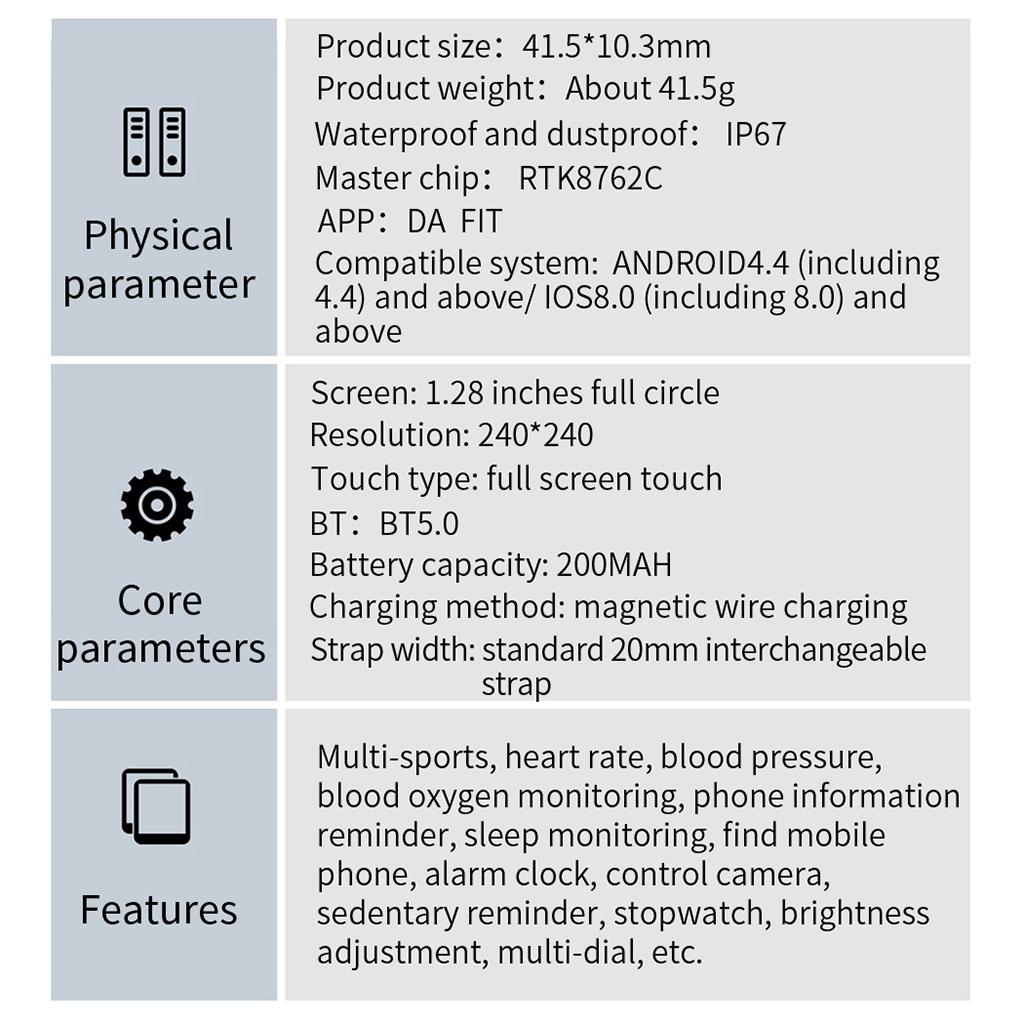 Bluetooth Smart Watch Fitness Tracker Sports Heart Rate Monitor for IOS