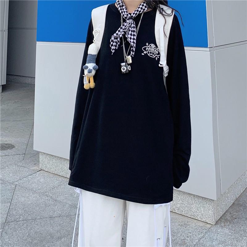 Áo Thun Tay Dài Unisex GẤU ĐĨA BAY Thu Đông Ulzzang