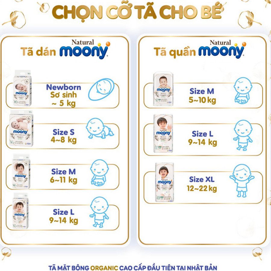 Bỉm - Tã Quần Moony Natural Size XL- 32 miếng