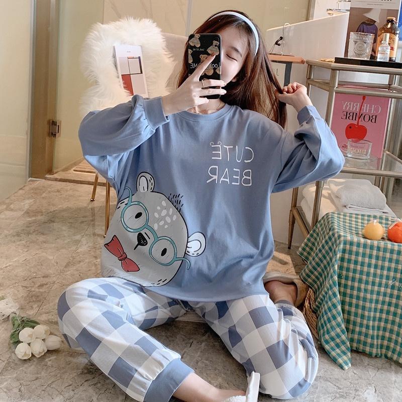 Bộ Mặc Nhà Bộ Ngủ Nữ Chất Thun Cotton Tay Dài Thu Đông Họa Tiết Dễ Thương Thời Trang Cao Cấp