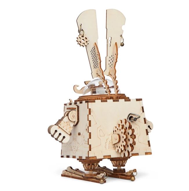 Hộp âm nhạc bằng gỗ lắp ghép hình chú thỏ Steam punk Music Box- AM481 Bunny