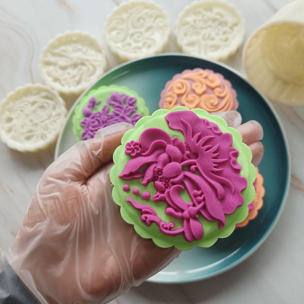 Khuôn bánh trung thu 3D 200g - 4 mặt mẫu hoa
