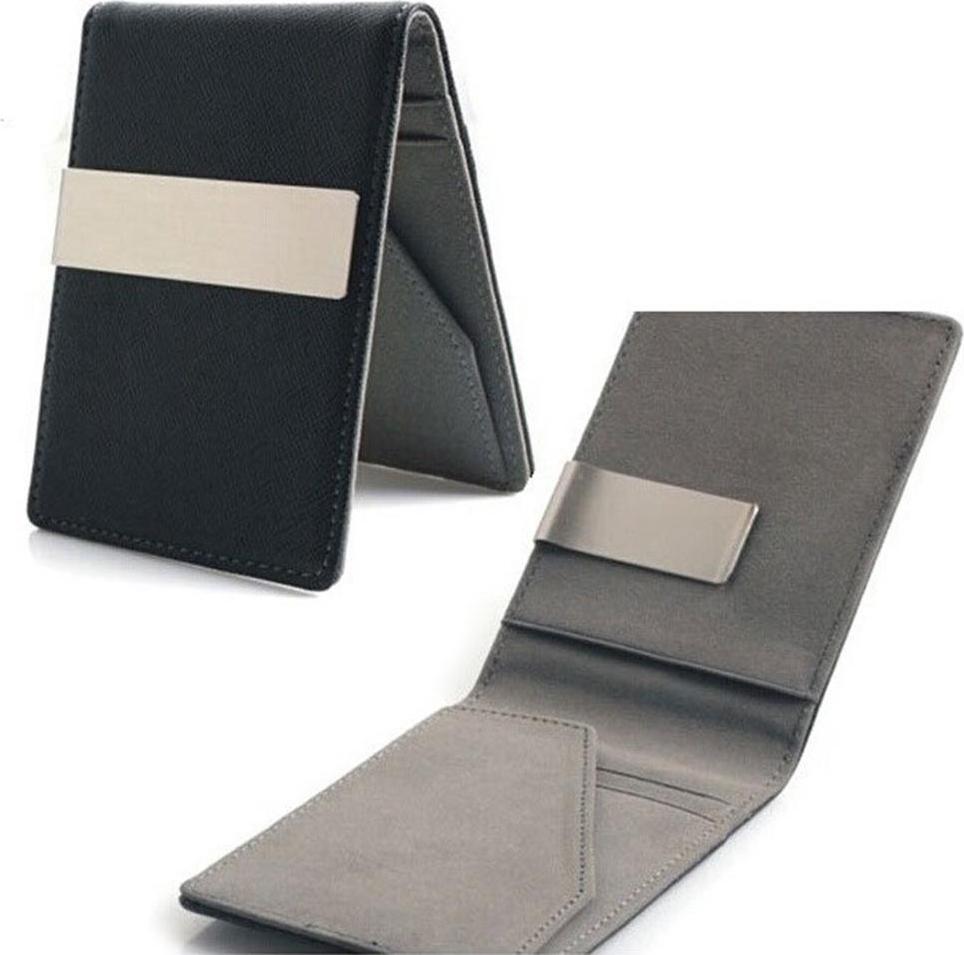 Minimalist Two-tone Color Mens Leather Money Clip Slim Wallets Credit Card