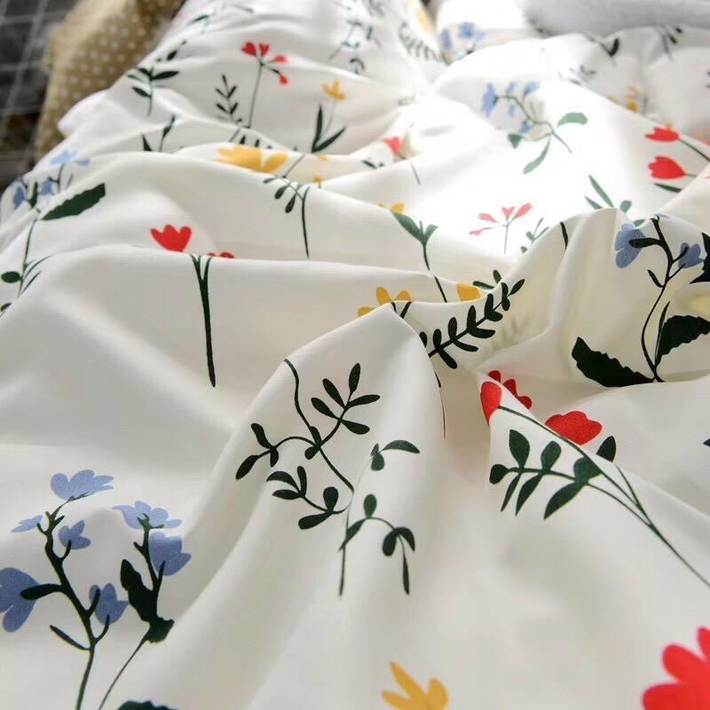 Bộ Chăn Ga Gối Cotton Poly Hoa Nhí Ga Nâu