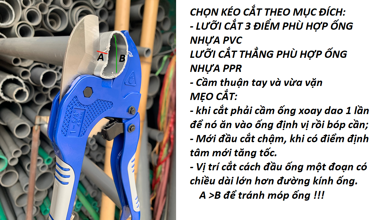 SENKA 1 Kéo cắt ống nhựa PVC PPR max 42mm Lưỡi Inox 3 điểm có chức năng TỰ HỒI