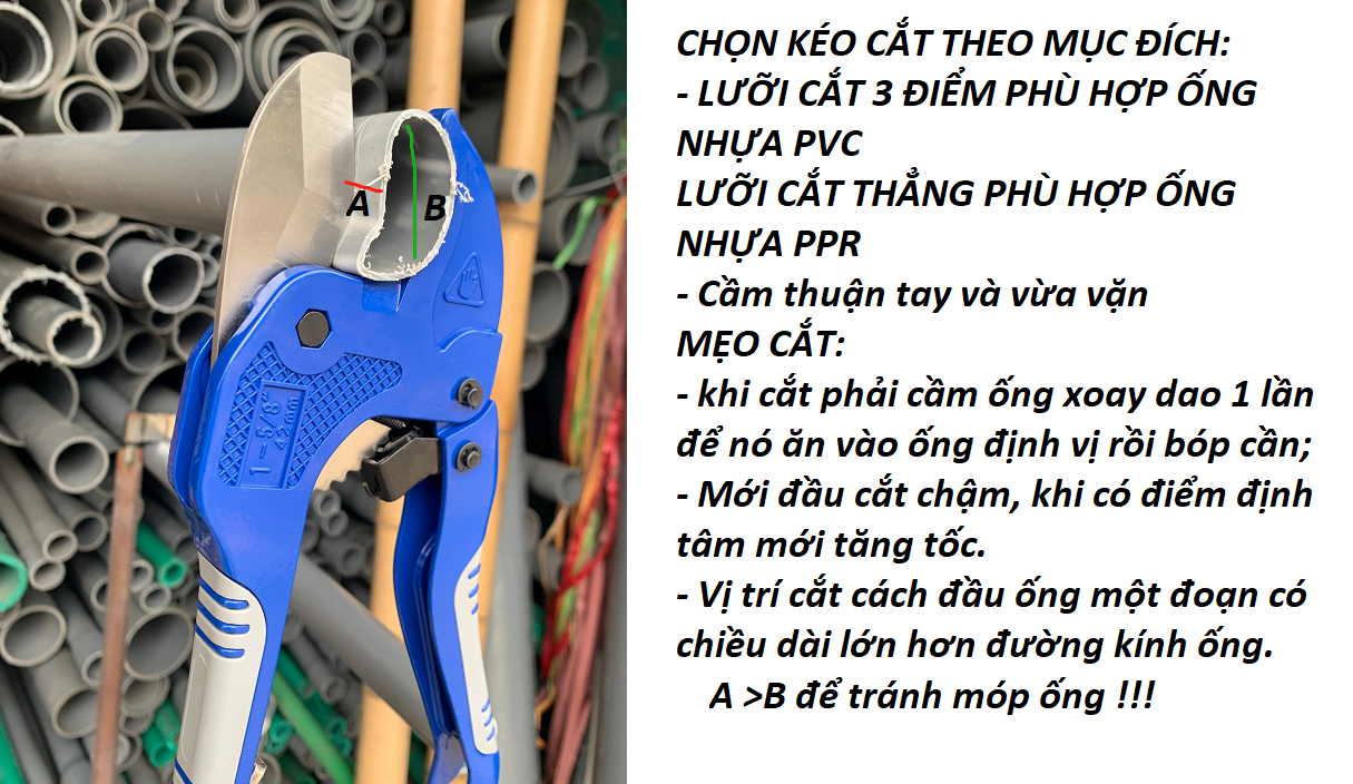 SENKA 1 Kéo cắt ống nhựa PVC PPR max 42mm Lưỡi Inox 3 điểm có chức năng TỰ HỒI [KIỂU GẦY - KIỂU BÉO