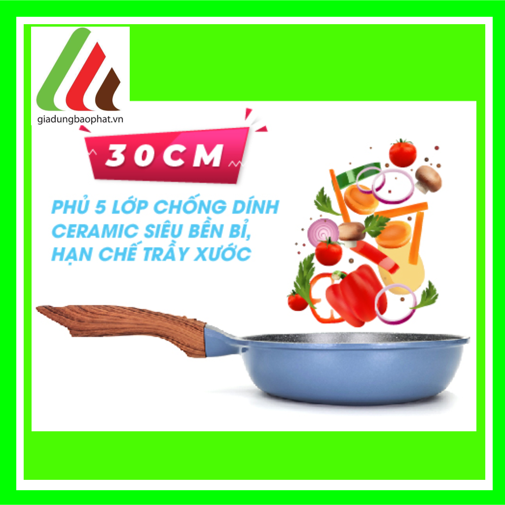 Chảo sứ đúc ceramic Ecoramic cạn đáy từ vân đá chống dính Hàn quốc