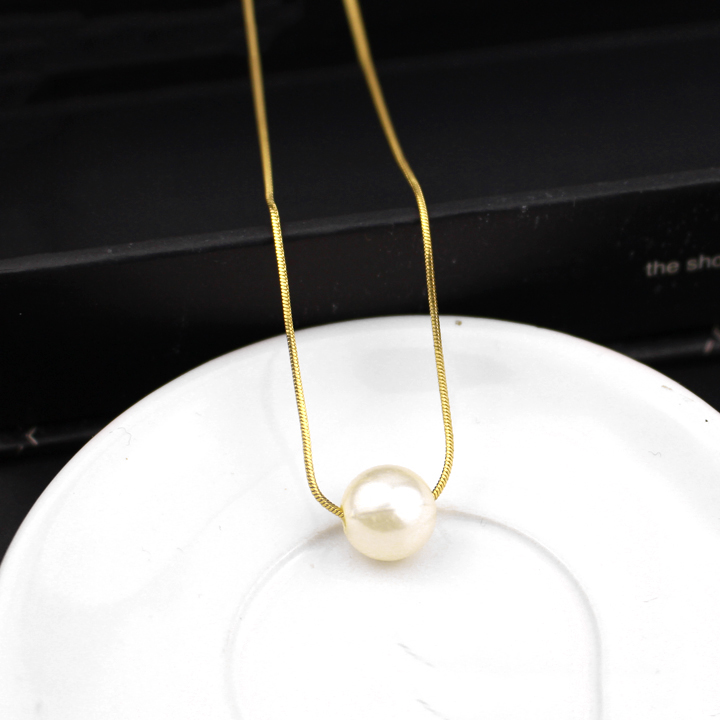 Dây chuyền nữ titan sợi mì gắn hạt ngọc  WDC923V Không đen không rỉ sét