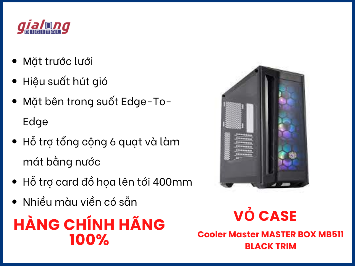 Vỏ case Cooler Master MASTER BOX MB511 BLACK TRIM - Hàng chính hãng