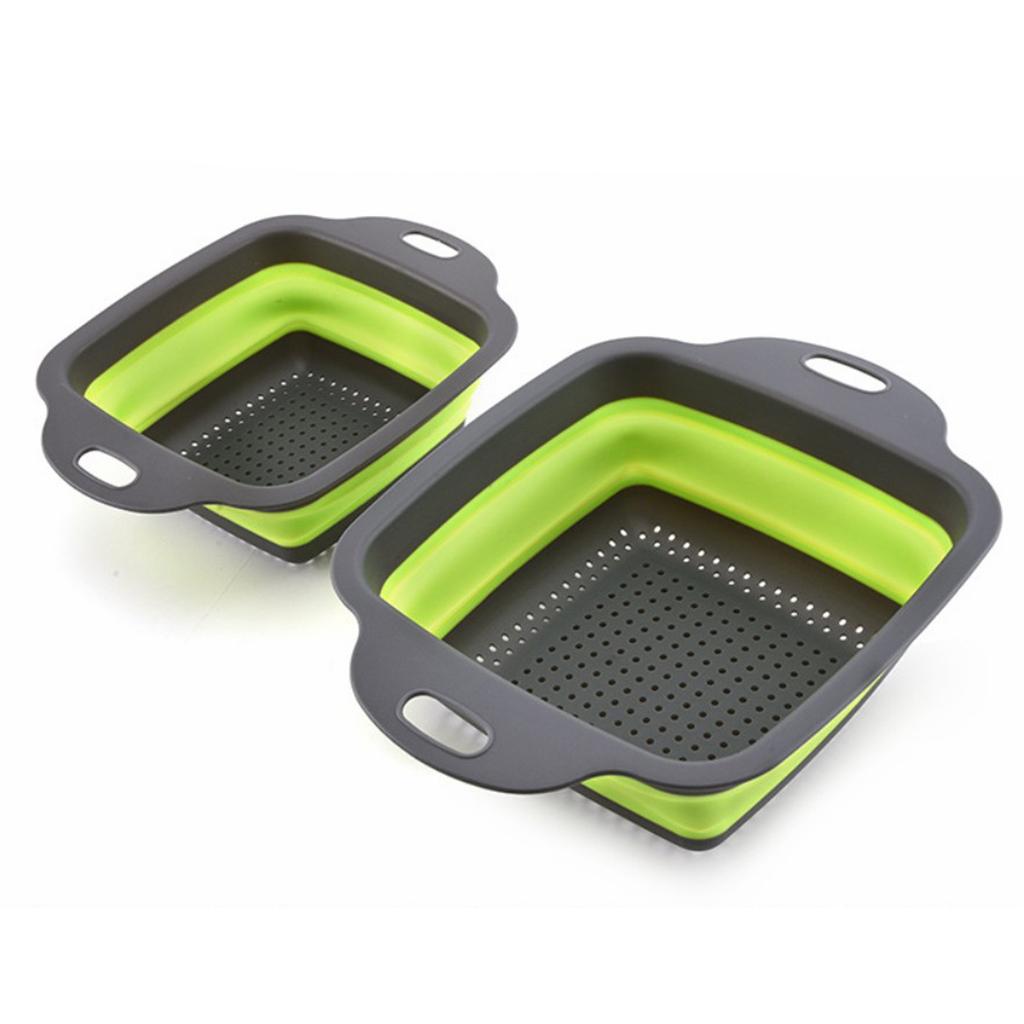 Kitchen Collapsible Colander Food-Grade Silicone Strainer Folding Strainer Green