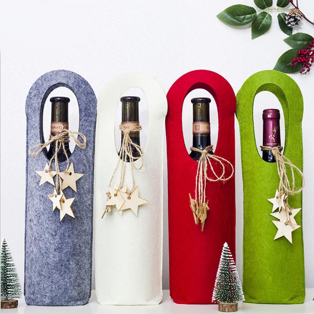 Christmas Felt Wine Bottle Cover Holder with Star Pendant Table Decor