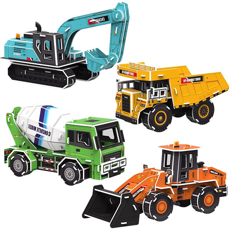 Đồ Chơi Giáo Dục Mô Hình Lắp Ráp 3D Bằng Giấy Bìa Xốp Cho Bé - Xe Công Trường