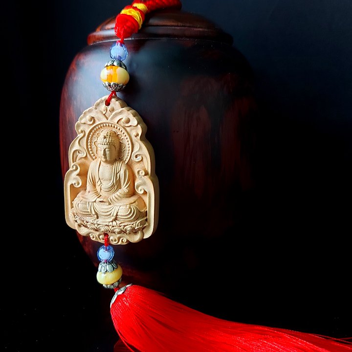 Dây treo phong thủy - dây treo trang trí ô tô bằng gỗ Hoàng Dương Phật Thích Ca Mâu Ni S2