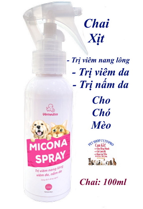 Chai xịt trị viêm nang lông, viêm da, nấm da cho Chó Mèo Vemedim Micona Spray Chai 100ml Sản xuất tại Việt Nam