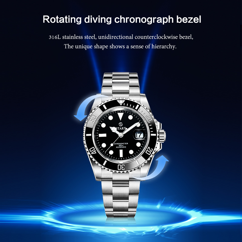 【START】đồng hồ lặn nam sản phẩm chính thức chống nước dạ quang Đồng hồ nam đồng hồ cơ tự động chức năng ngày đồng hồ kim loại