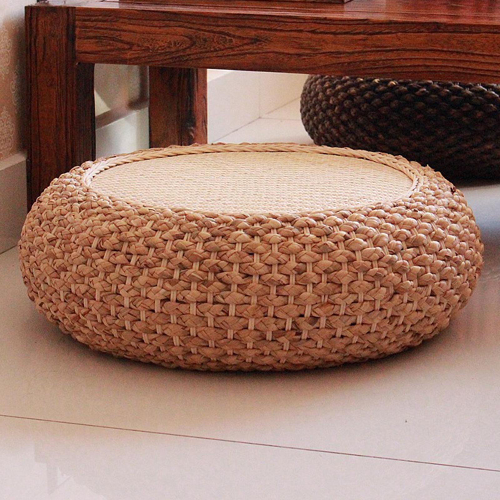 Woven Straw Cushion Tatami Floor Pillow Pouf for Office Garden