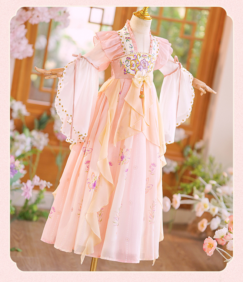 Đầm váy công chúa cổ trang hanfu thêu hoa cho bé gái diện lễ tết trung thu đẹp size 100-160 hàng Quảng Châu