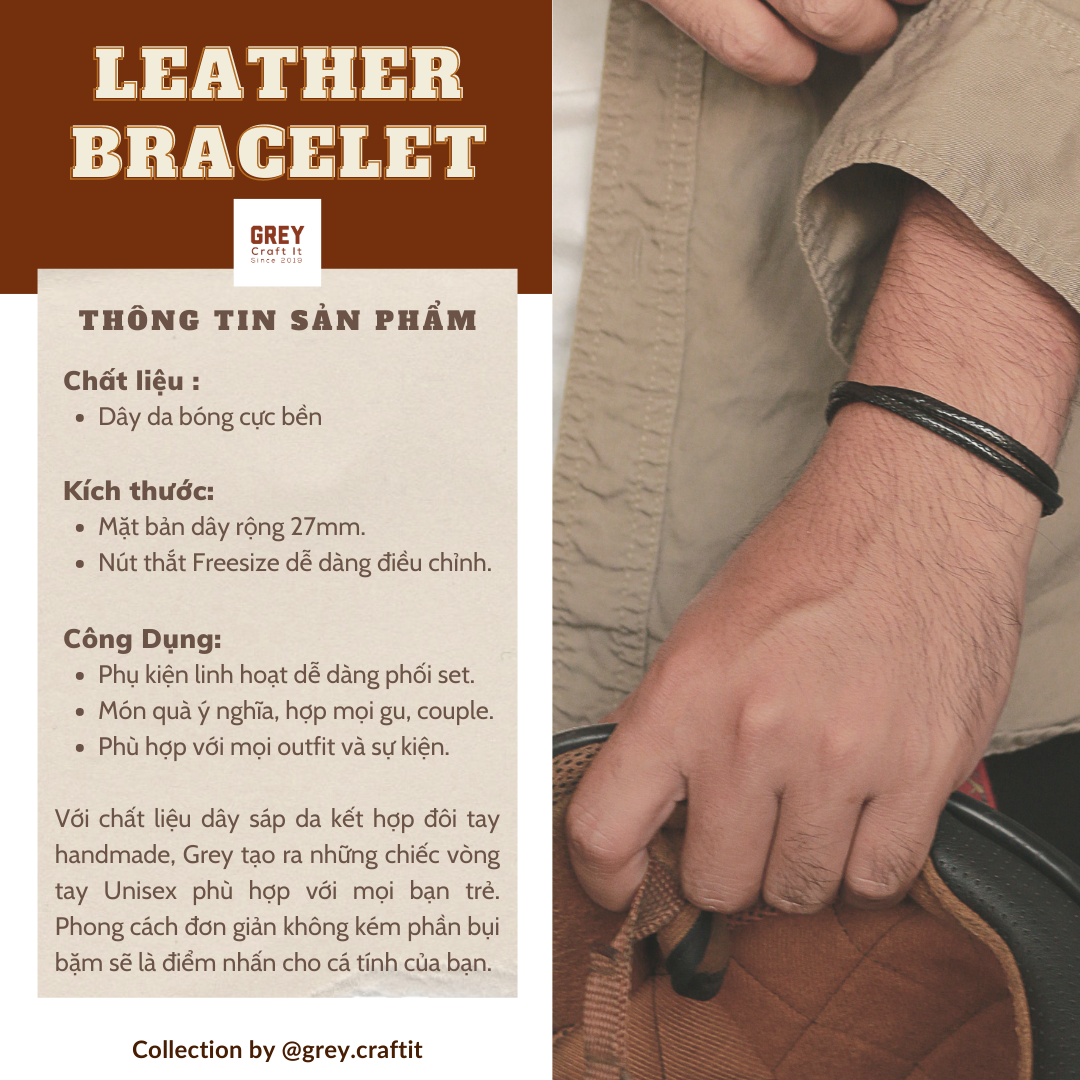 Vòng tay Caim Dây Da Độc Lạ Chống Nước | Leather Style Minimal Unisex | Handmade 100%
