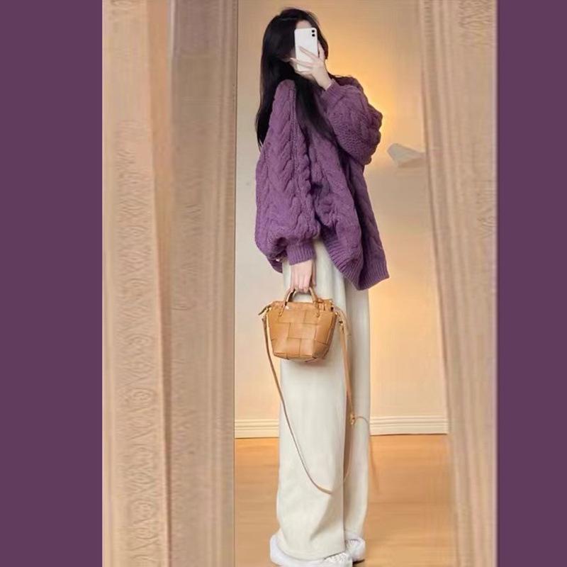 Áo len tím dáng rộng tay bồng phong cách thời trang Hàn Hadu shop
