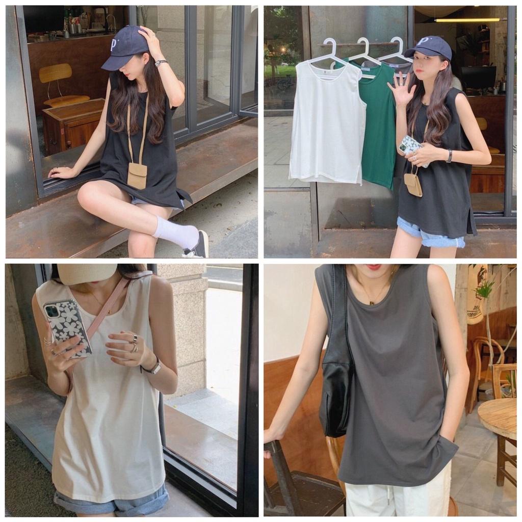 Áo Tanktop Thun trơn 3 Lỗ Nữ Dáng Rộng Trùm Mông 3 Màu siêu xinh