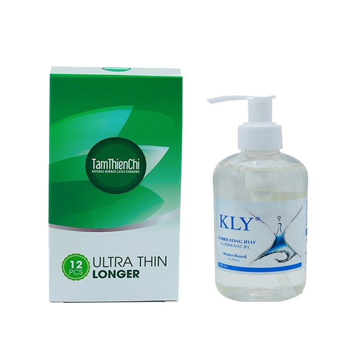 Bao cao su Tâm Thiện Chí Ultratrathin Longer (hộp 12 chiếc) và 1 chai gel KLY 250ml