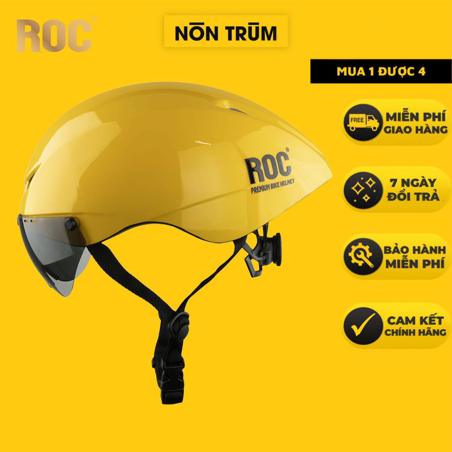 Mũ bảo hiểm xe đạp thể thao ROC R16 đuôi nhọn, siêu nhẹ kèm kính hít nam châm