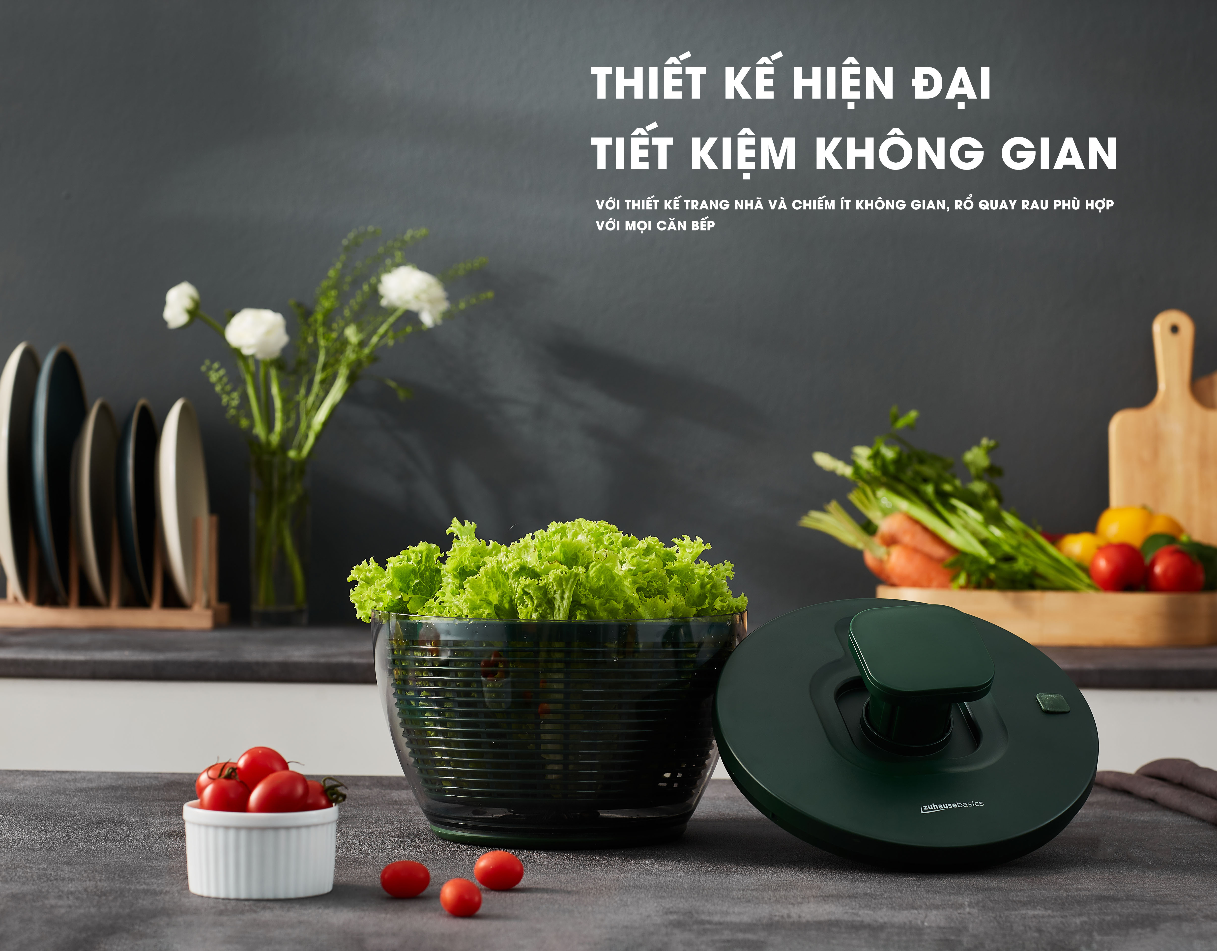 Rổ quay rau ly tâm Zuhausebasics ZB68 GREEN, rổ quay salat chất liệu nhựa PP - hàng chính hãng