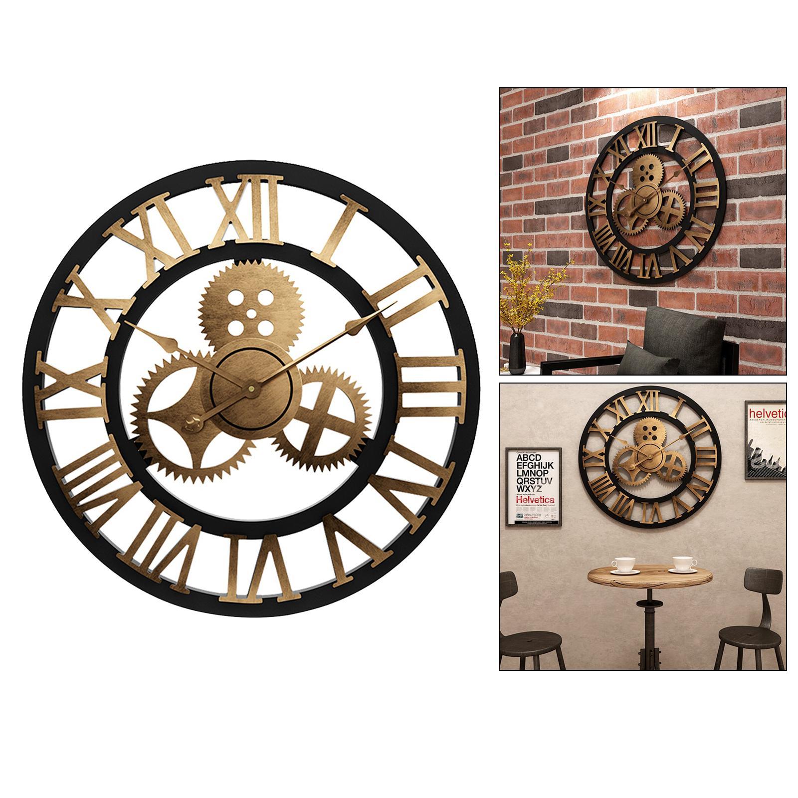 Large 3D Retro Wooden Wall Clock House Warming Gift Roman Numeral