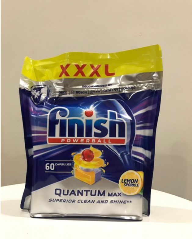 Túi 60 viên rửa chén Finish Quantum Max Dishwasher Tablets Lemon PTT025460 - hương chanh