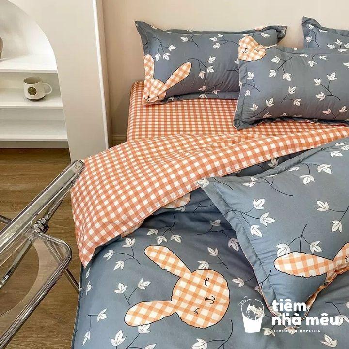 Bộ Chăn Ga Gối Cotton 3Dm6/m8/2m-Tiệm Nhà MêuSet 4 Món 2 Vỏ gối ,drap , vỏ chăn Hoa Lá Thoáng mát Mềm Mịn Cao Cấp